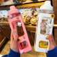 Kawaii Water Bottle with Straw, Cute Bear Shape 3D Sticker