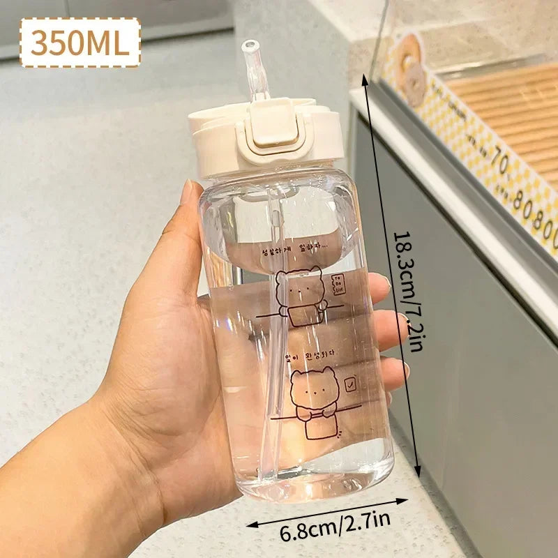 350ml Cartoon Water Bottle with Straw