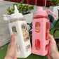 Kawaii Water Bottle with Straw, Cute Bear Shape 3D Sticker